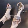 Open Toe Heeled with Medium Heels Summer 2025 Stiletto Footwear Women's Shoes One Word Sandals for Woman Outdoor Luxury Casual H
