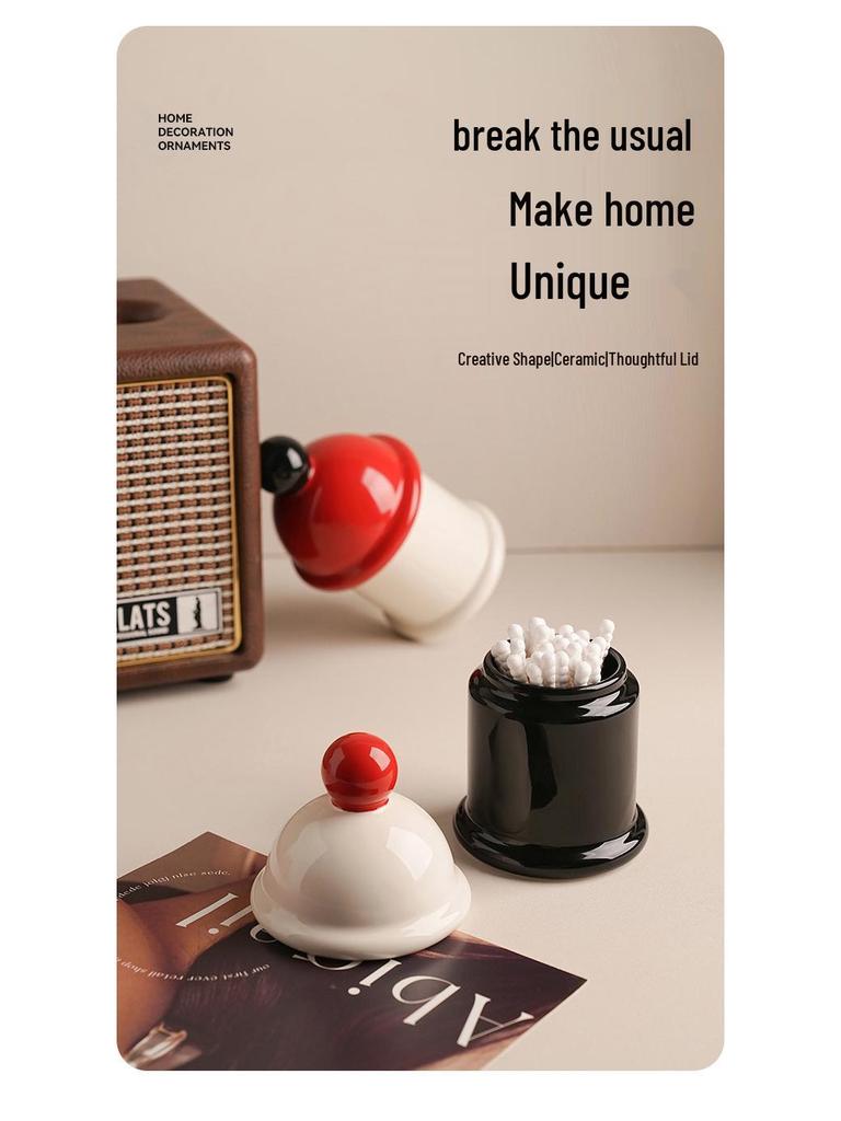 Beihanmei Ceramic Toothpick Holder & Swab Jar: Cute, Creative Storage for Living/Dining Room.