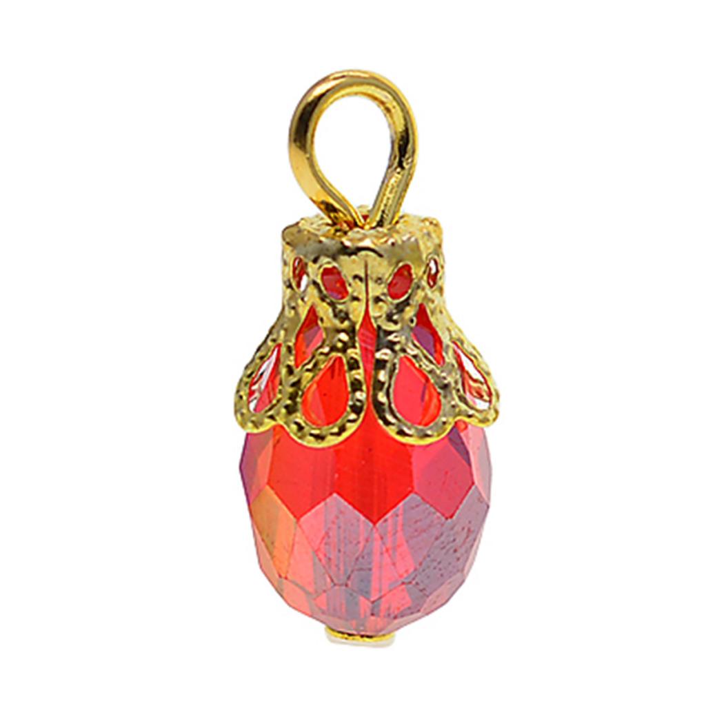 50pcs Colorful Faceted Crystal Drop Glass Filigree Flower Cap Dangle Charms