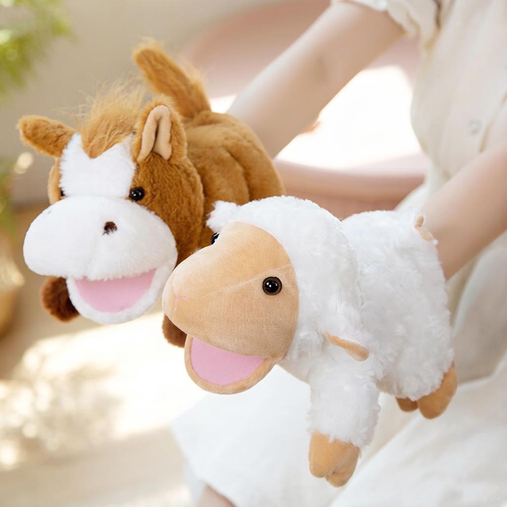 25cm Farmland Animal Plush Hand Puppet Fluffy Cartoon Yellow Duck Lamb Piggy Plushie Interactive Tell Story Stage Prop Gift