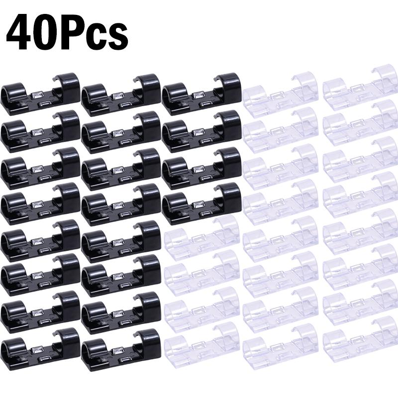 1-60Pcs Self-Adhesive Cable Clips Organizer Drop Wire Holder Cord Management for Ethernet Cable TV PC Under Desk Car Wire Clip