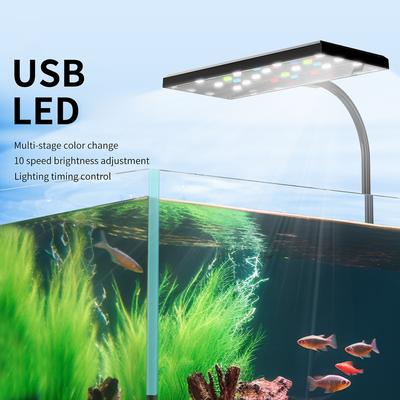 LED Akvaryum Işığı Ayarlanabilir Parlaklıklı Balık Tankı Aydınlatması 360° Dönebilen USB Kelepçeli Işıklar Balık Sucul Evcil Hayvan Malzemeleri için