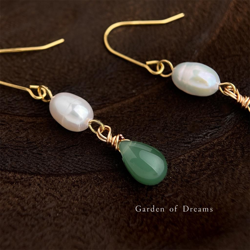 Elegant Retro Hanfu Freshwater Pearl Earrings - Morning Dew Chinese Style