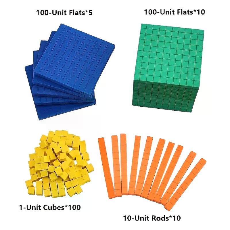 Kids Math Plaything Math Blocks Ten Blocks Complete Set Plastic Base Ten Set Cube Kids Math Plaything Counting Cubes Set