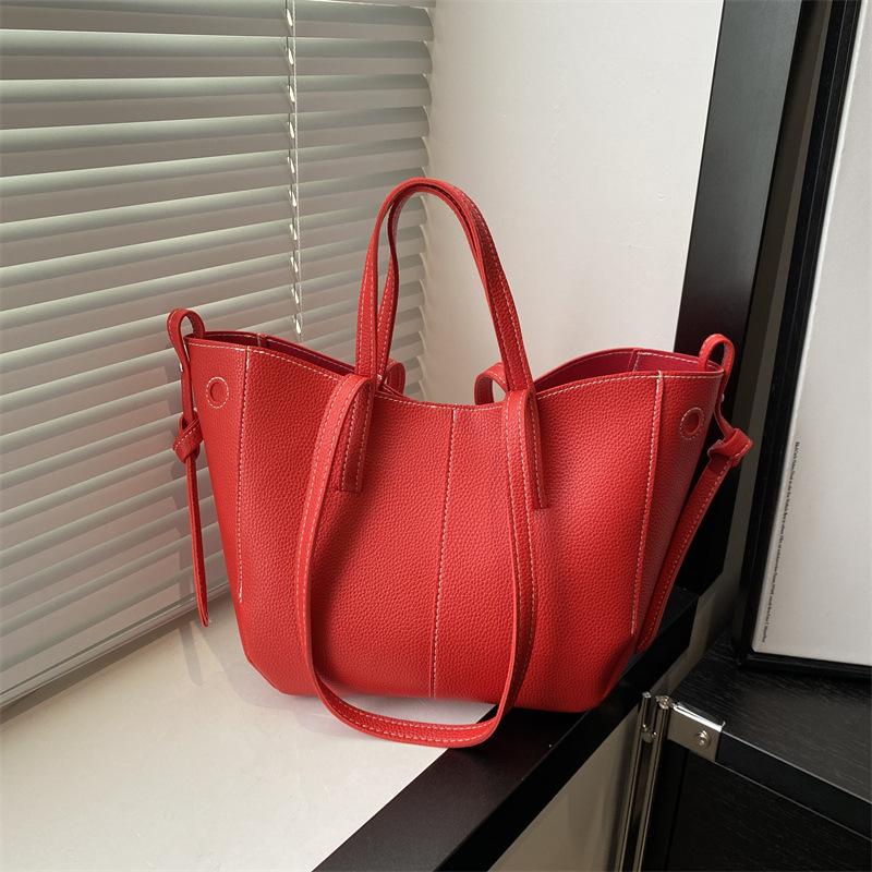Chic Korean Style Faux Leather Tote Bag for Women, Spacious Structured Shoulder Handbag, Casual Commute Work Bag KTB
