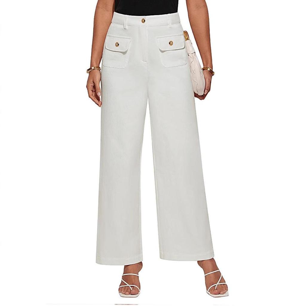 2025 Women's High Waist Wide-Leg Stretch Trousers with Pockets - Formal, Business, Casual