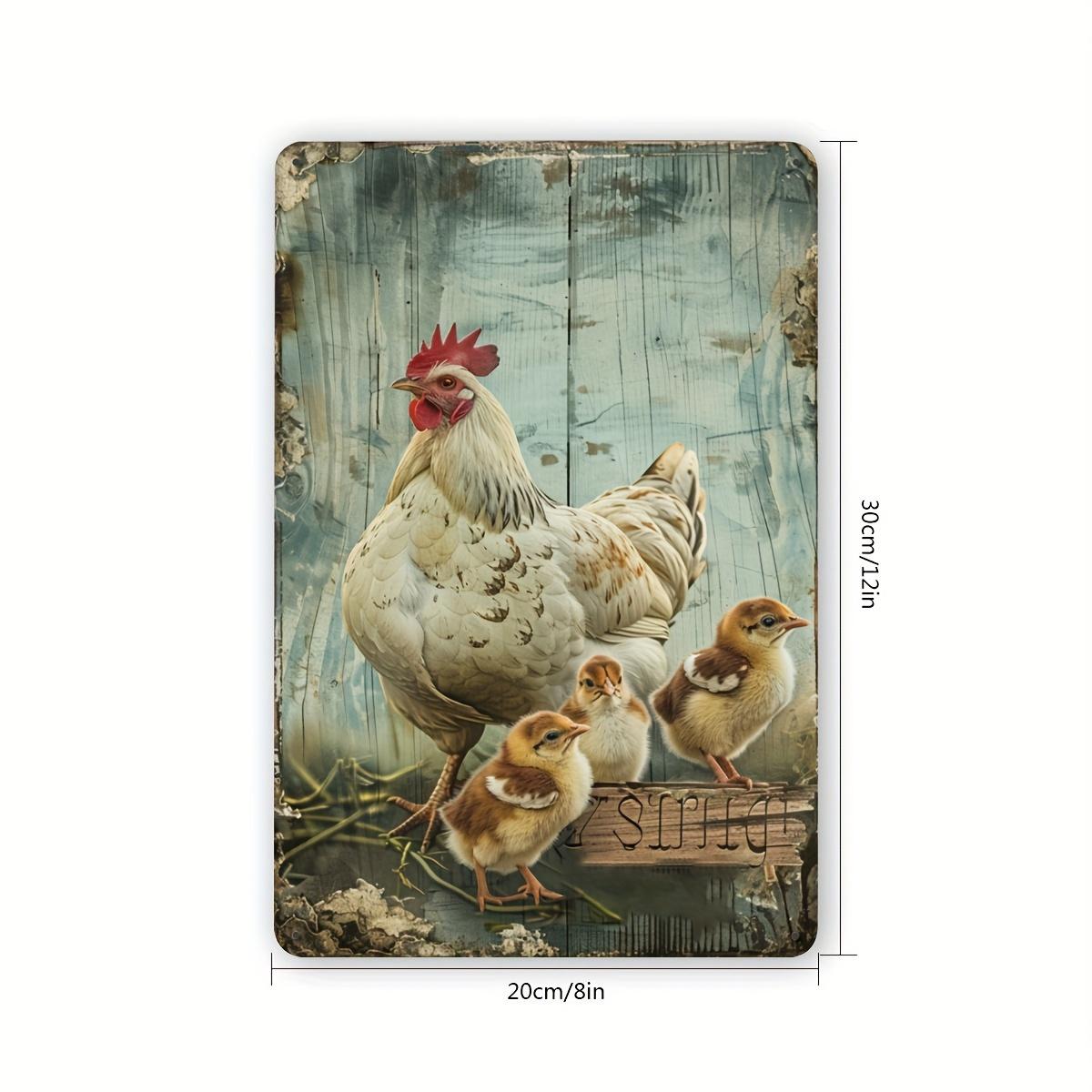 

Vintage Rooster Chicks Metal Sign Mother Hen and Baby Chickens Wall Art x Inch Rustic Farmhouse Decor for Kitchen Cafe 20x30cm（7.8x11.8inch）
