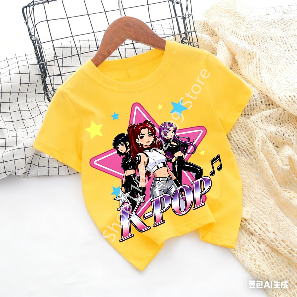 Kpop Childrens T Shirt Cartoon Graphic Short Sleeve Summer Comfortable Top Funny Gift for Fans Harajuku TShirts Girls Clothes