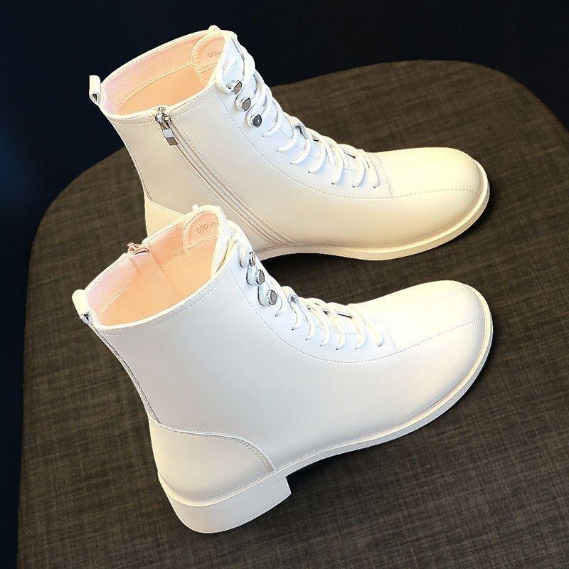 

Модные женские полусапоги на среднем каблуке, на шнуровке, с круглым носком, осенне-зимние, на флисовой подкладке, тренд 2025, Y2k, готические, горячие, до середины икры 35