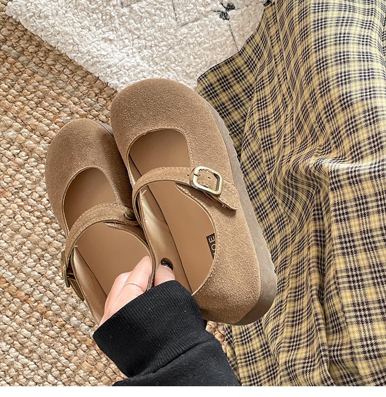 

Fashion and lightweight platform Birkenstocks women s spring and autumn with skirts round head Mary Jane single shoes 36 хакі