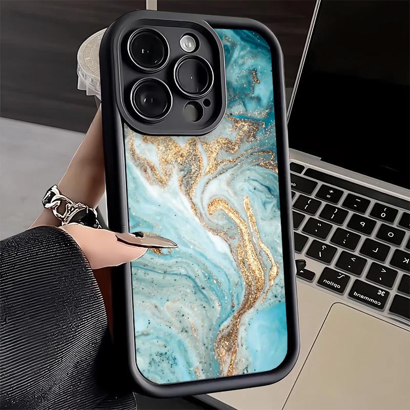 Phone Case for iPhone 17 Air 16E 15 16 Pro Max Gold Granite Marble Pattern Cover 14 Plus 13 12 Mini Soft Shell Silicone Fundas