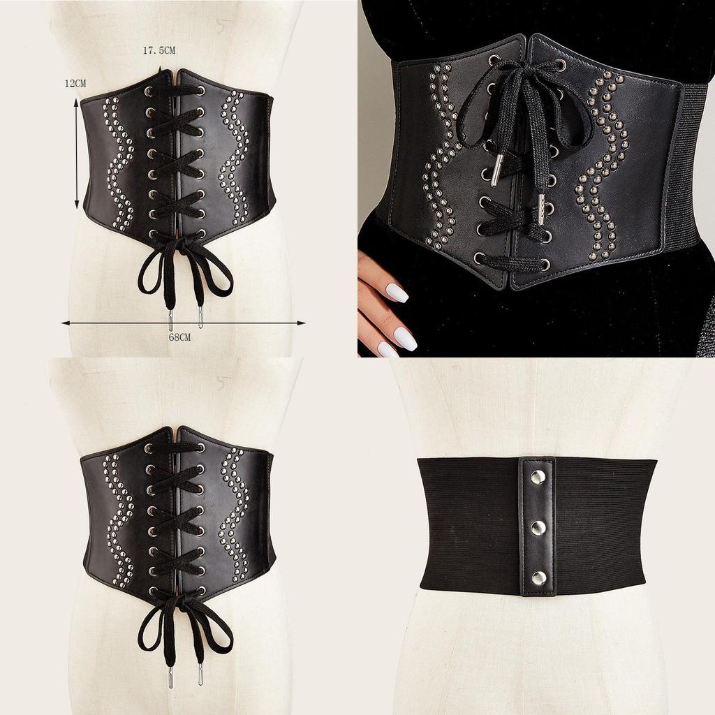 Fashionable Rivet And Strap Design Elastic Waistband For Womens Dress Accessories