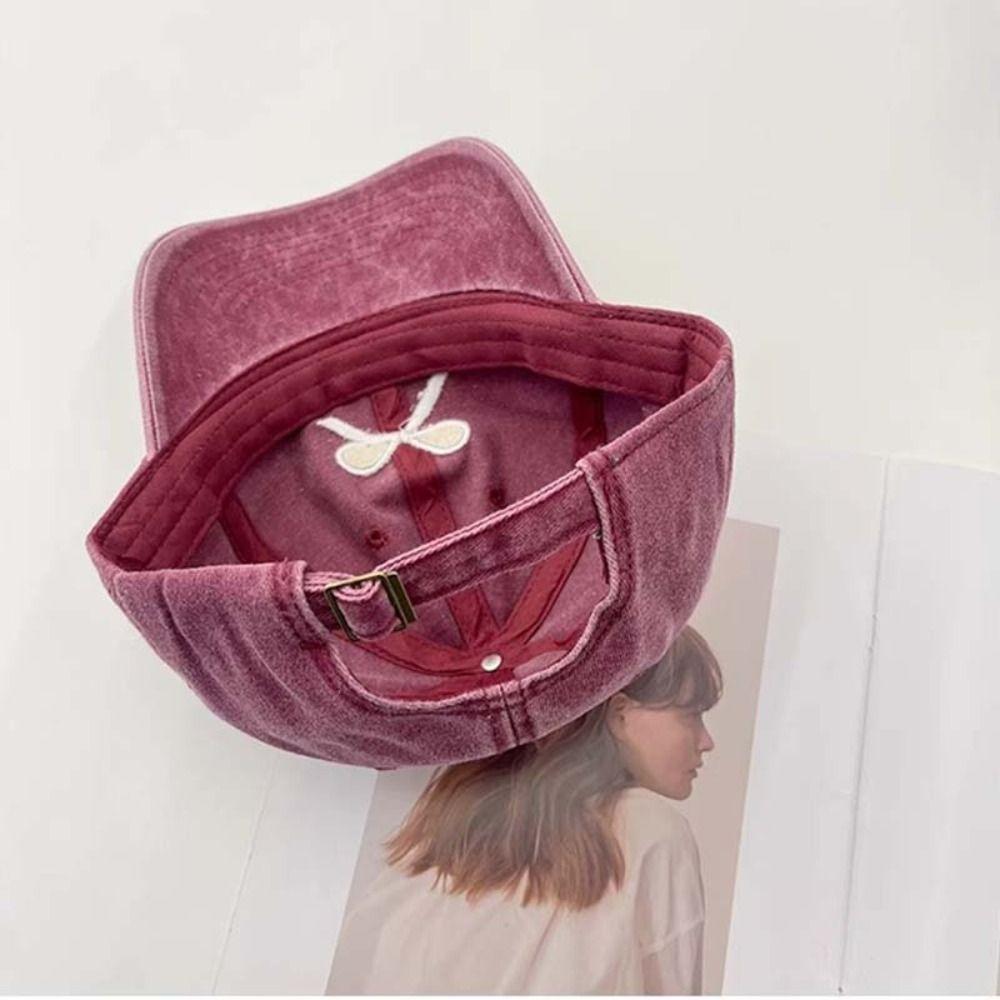 Baseball Hat Embroidery Bow Baseball Cap Cotton Peaked Cap Versatile Bowknot Baseball Hat  Men