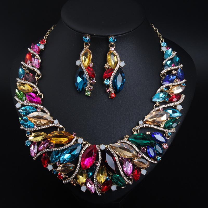 Set di Collana e Orecchini in Cristallo Europeo e Americano per Spose e Banchetti - Accessori Gioielli da Donna