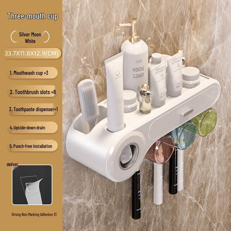 UD Wall-Mounted Toothbrush & Cup Holder 3-Person Family