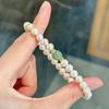 Freshwater Pearl Hetian Jade Beaded Bracelet, Dainty Green Jade Pearl Strand Bracelets for Women, Elegant Minimalist Daily Jewelry Gift