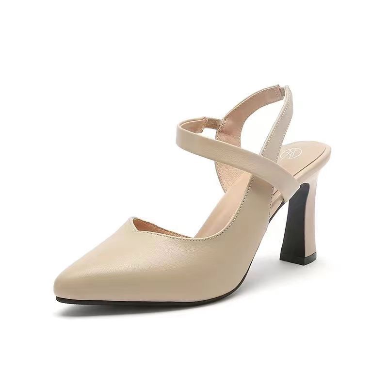 Temperament sandals women's summer new thick heel medium heel soft leather word with bag head fashion women's shoes high heels