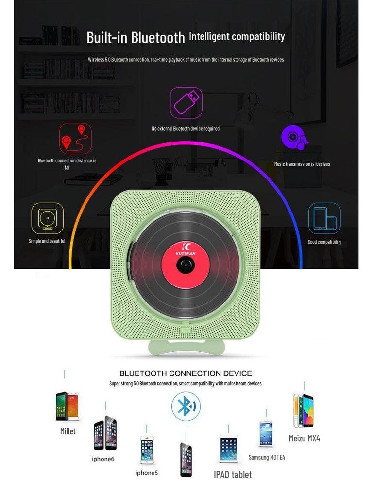 Wall-Mounted Bluetooth CD Speaker & Music Player with Cover - Early Education Learning Repeater & Radio MP3 Player