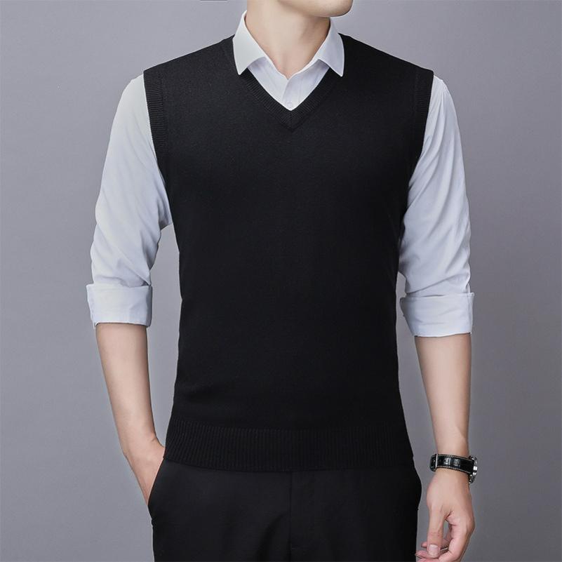 

Шерстяной жилет Мужской жилет-свитер Деловой мужской жилет Вязаный Однотонный Кардиган Жилет Прилив S чёрный