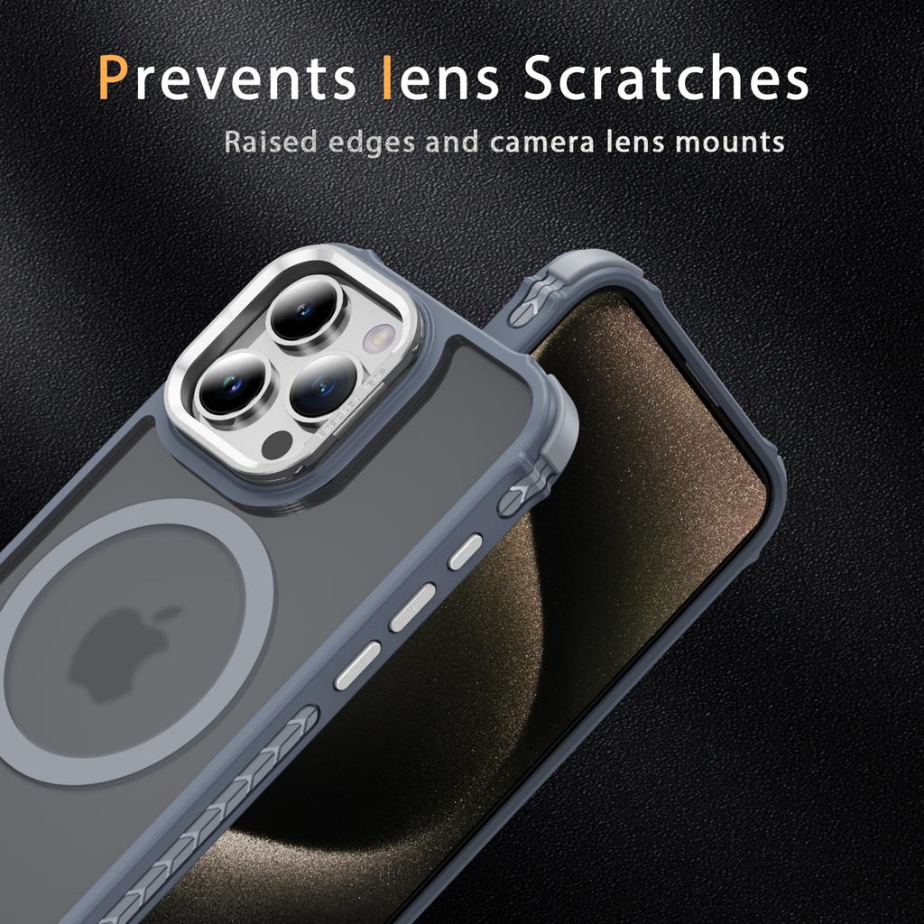 For iPhone 12 Pro/12 Case with Lens Kickstand Matte Phone Back Cover Compatible with MagSafe
