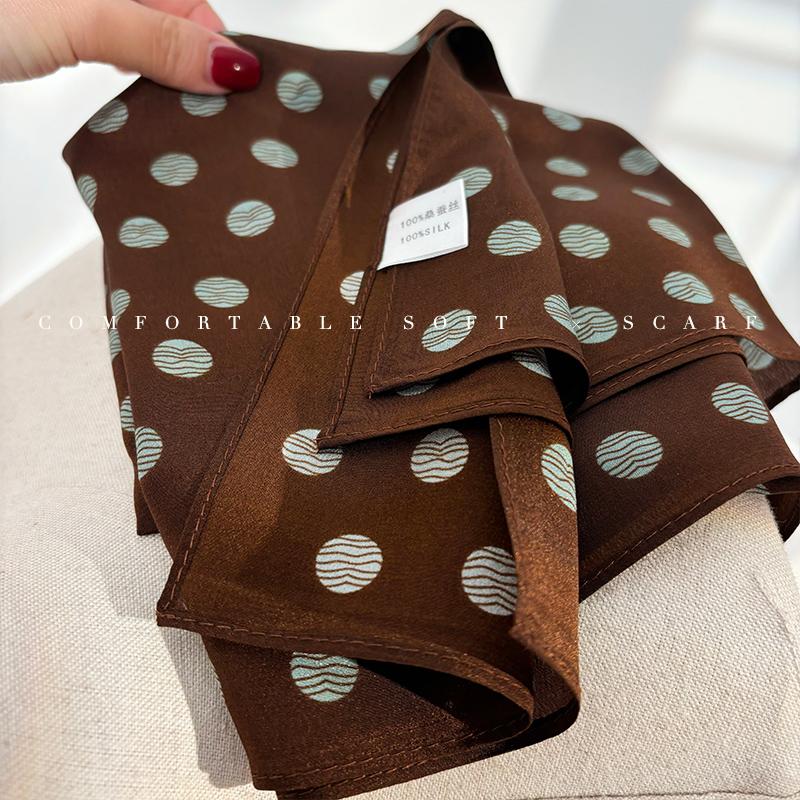 Retro mocha coffee silk scarf double crepe square scarf 111 mulberry silk high-end neck summer new silk scarf