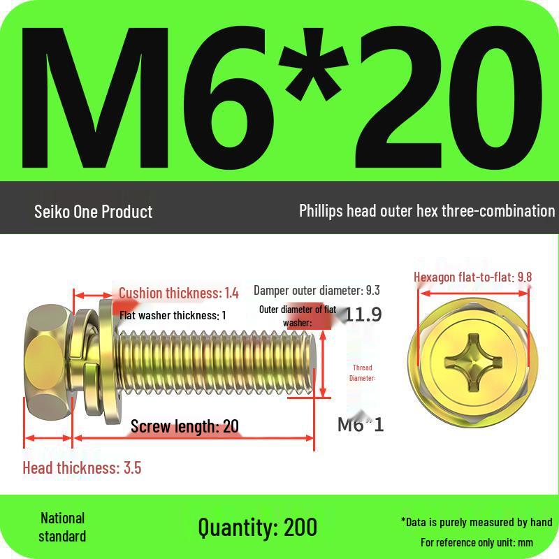 Hexagon Head Combination Screw Bolt Set with Washer and Spring Washer