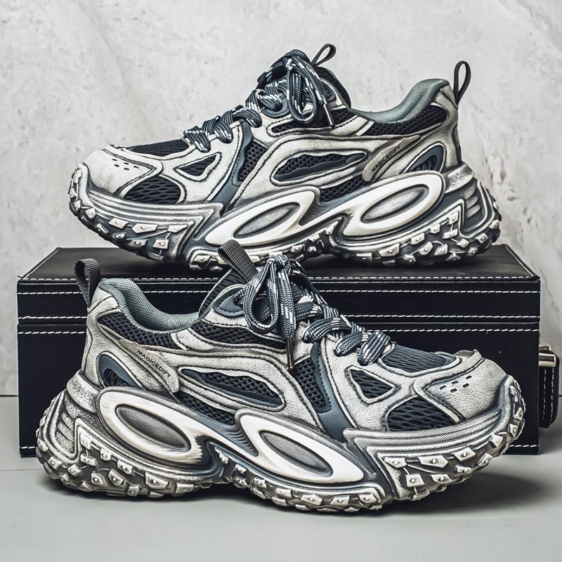 Módní Pánské Robustní Tenisky Designérská Pneumatiková Podrážka Sportovní Obuv Módní Ležérní Kůže Látka Zvýšená Výška Platforma Boty Plus Size 45 46