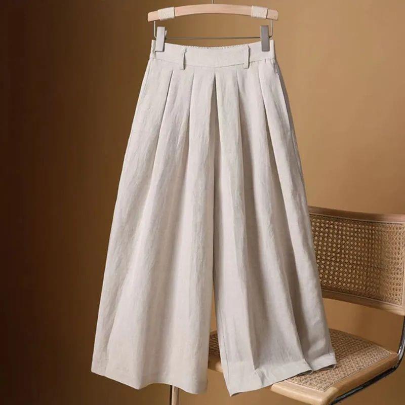 Women's High Waist Cotton-Linen Drape Wide-Leg Skirt Pants - Elastic, Thin, Versatile, 2025 Style