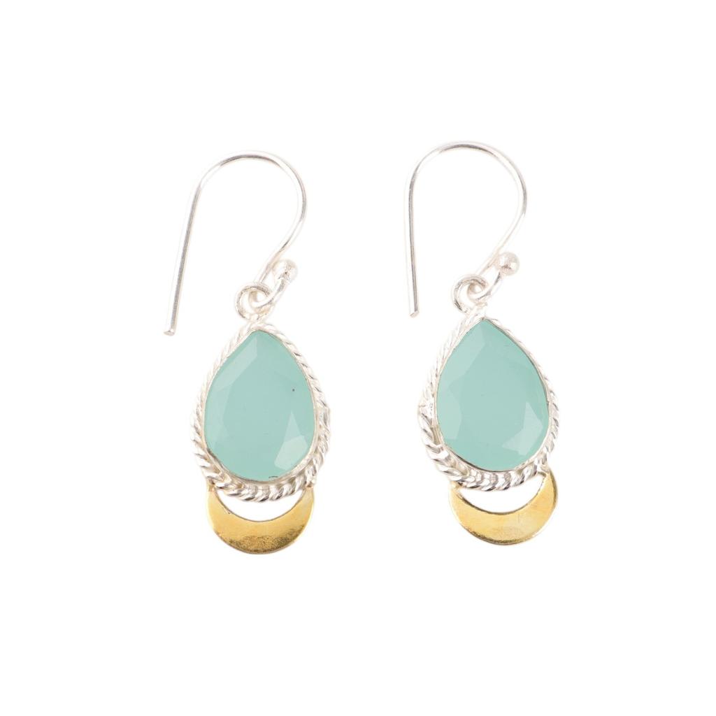 Aqua Chalcedony Gemstone 925 Sterling Silver Jewelry Handcrafted Earrings 1.5" EE-162-16