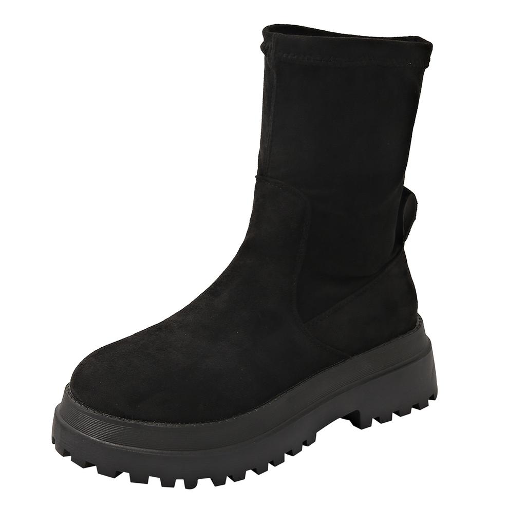Fashion Women's Fashion Thick Heel Cotton Boots Winter New Round Head Suede Sleeve Thick Sole Anti-slip Wear-resistant Short Boots
