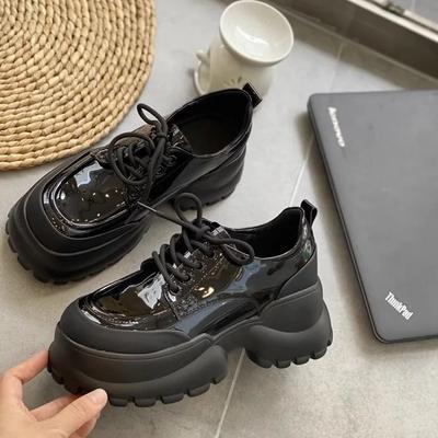 Women's Chunky Heel Mary Janes Shoes Spring British Style Pumps Platform Leather Shoes Female Fashion Dress Heeled Single Shoes for Daily Use