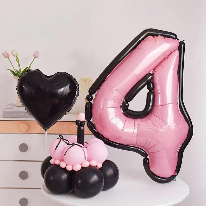 Cartoon Style Black And White Pink And Blue Digital Aluminum Film Balloon, Children'S First Birthday Party Scene Decoration Atmosphere Props