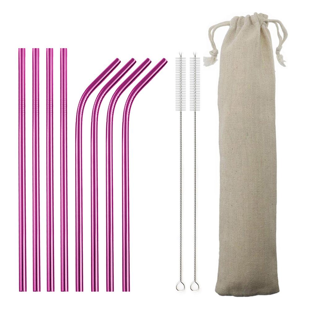 Metal Drinking Straw 304 Stainless Steel Colorful Straws Reusable Bent Straight Straw Set With Cleaner Brush Bar Party Accessory