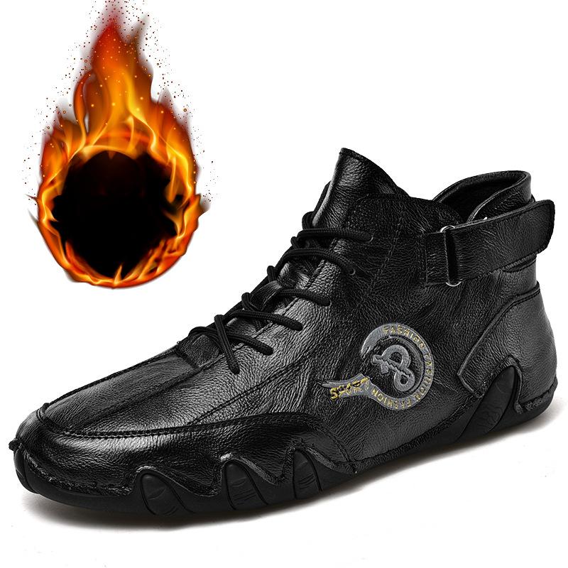 Winter Genuine Leather High-Top Leather Shoes Men's Slip-on Lazy Driving Shoes Casual Shoes plus Size