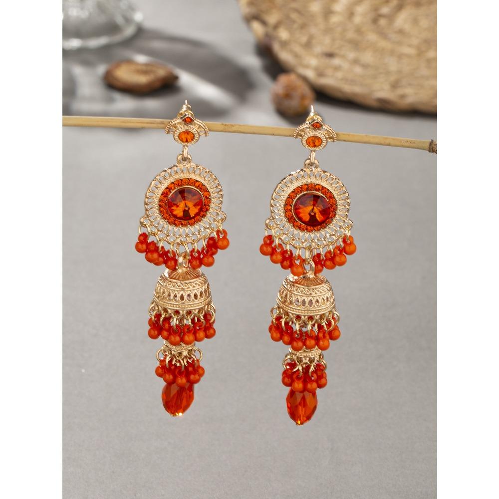 

Personalized Micro-diamond Earrings Thai Retro Women s Long Luxury Imitation Large Gemstone Bell Fringed Earrings