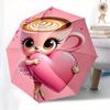 1pc Cappuccino Heart Themed Umbrella, 8 Rib Frame,Automatic Opening 3 Fold Umbrella, Lightweight and Durable Couple Umbrella-110