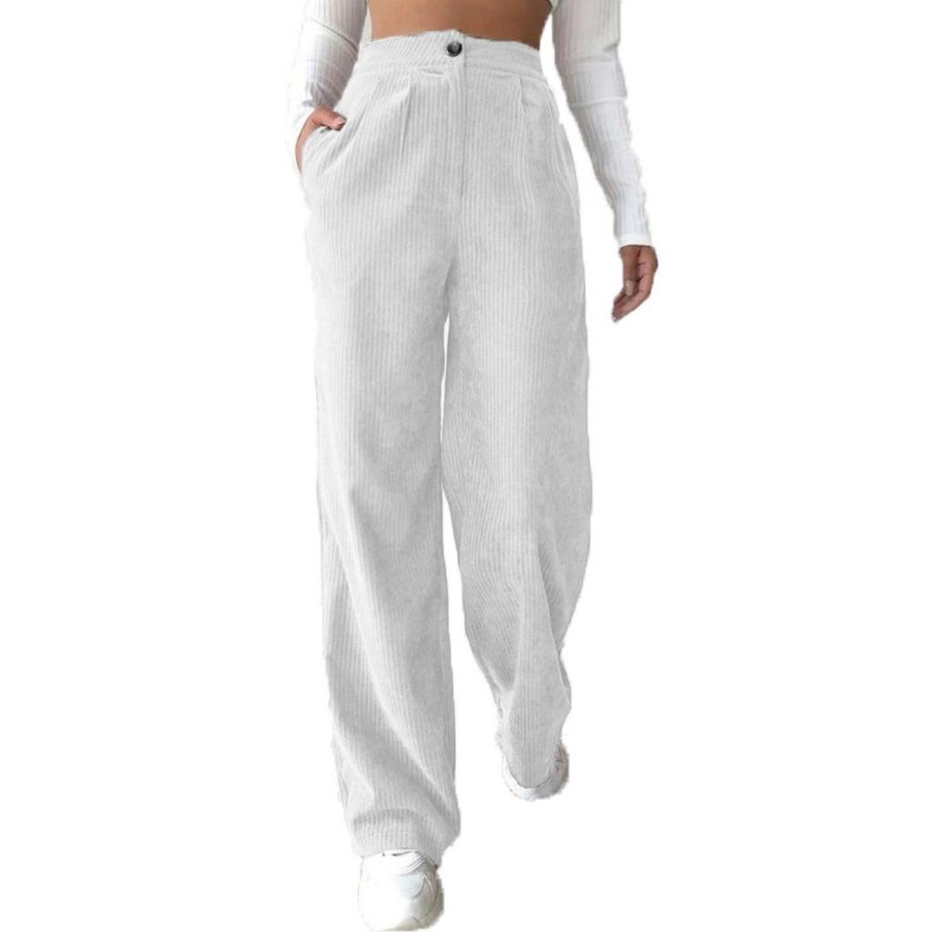 Nuovi Pantaloni da Donna Autunnali a Vita Alta in Velluto a Coste, Pantaloni Lunghi Dritti Larghi Casual Monocolore