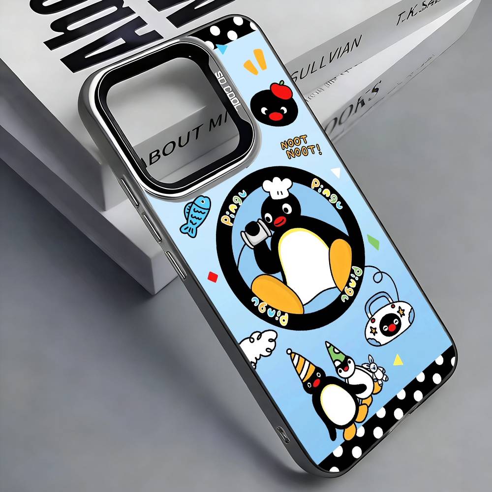 Cute Kawaii P-Penguin Phone Case For iPhone 17,16,15,14,13,12,11 Plus,Pro Max,Colored Silver Phone Case