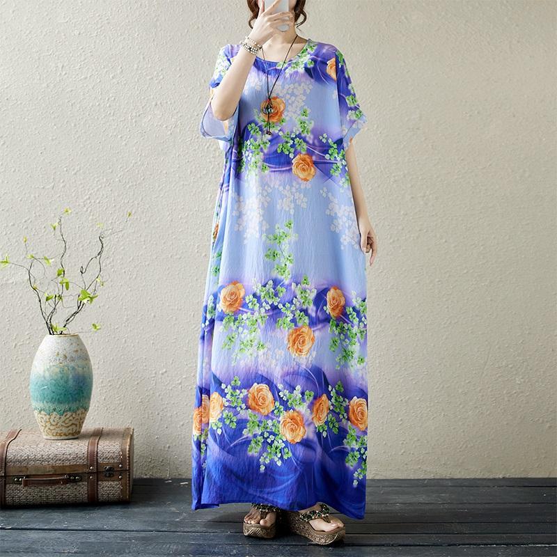 Kurzarm-Übergröße, Vintage-Kleid mit Blumenmuster, neu in Kleidern für Damen, lässig, locker, Maxi, lang, Sommerkleid