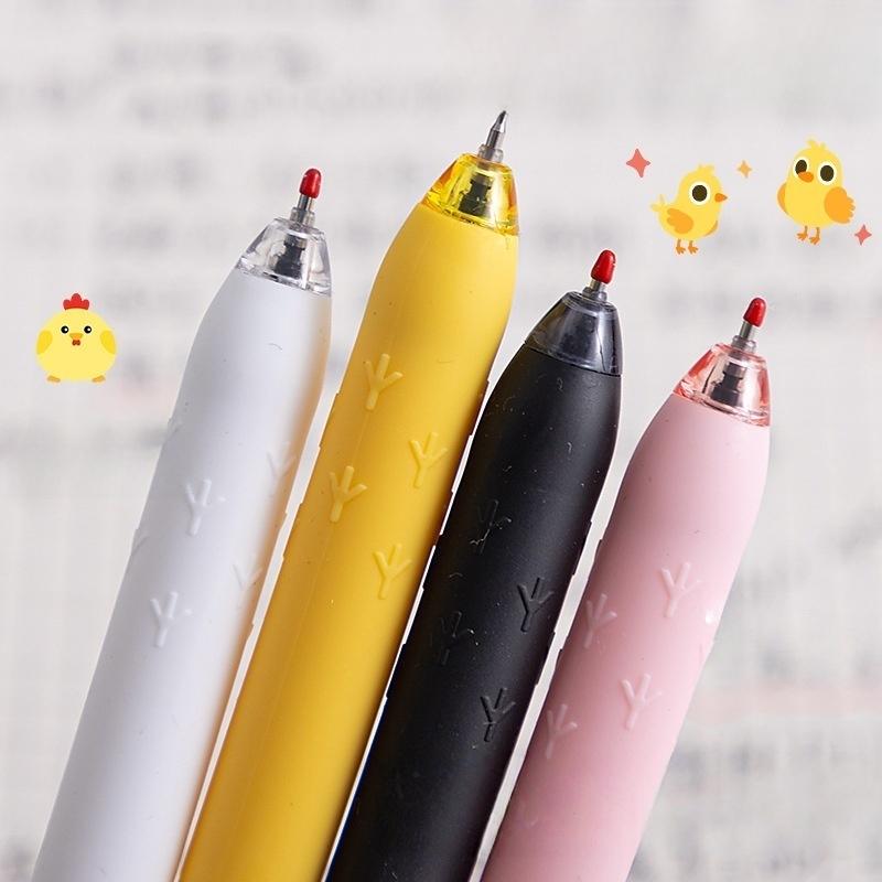 1/4ks Zábavné kuřátko Gelová inkoustová pera Sada Roztomilý kreslený design žlutého kuřátka 0,5mm Tenký hrot Černé kuličkové pero na psaní