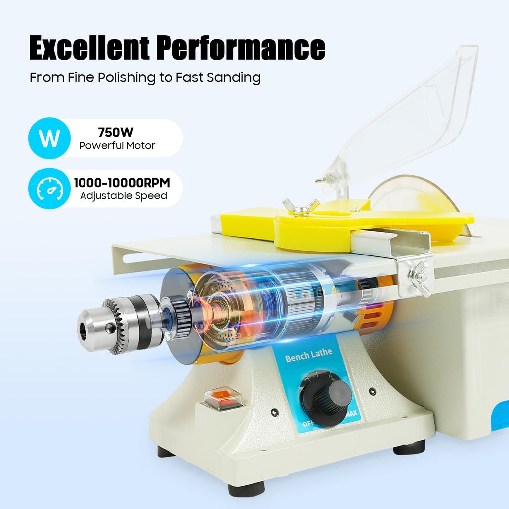 750W 6-Inch Multi-Function Table Saw, Variable Speed Jade Wood Cutting Machine for Grinding Polishing Drilling