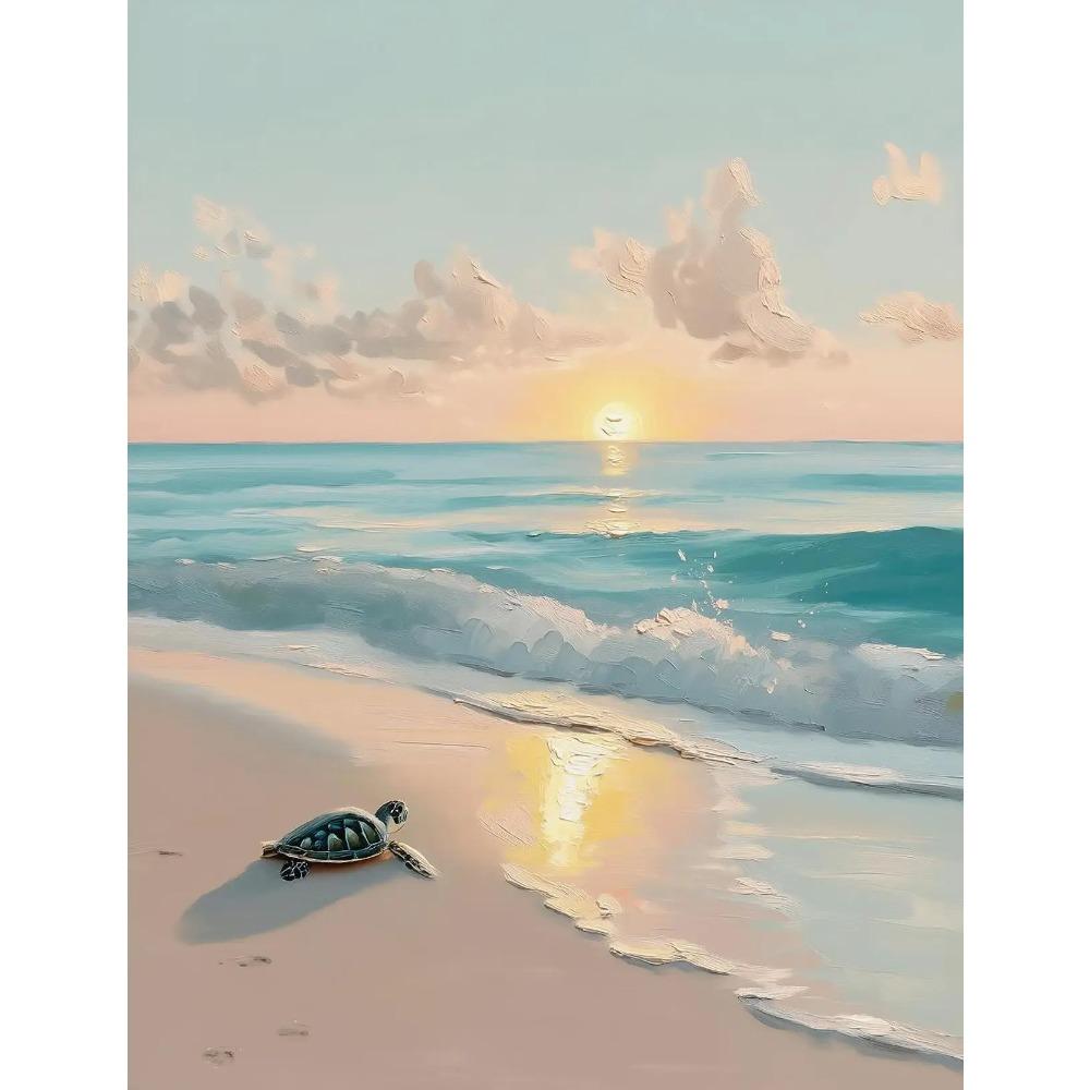 Dreamy Pastel Summer Beach Posters Woman Swimming Umbrella Sea Turtle Prints Canvas Painting Wall Picture Home Living Room Decor