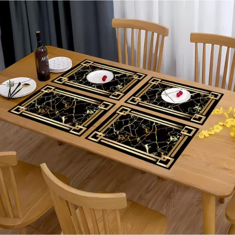 Black Gold Element Pattern Tableware Mat Cup Mat Table Mat Kitchen Dining Table Tableware Mat Suitable for Mat Home Decoration