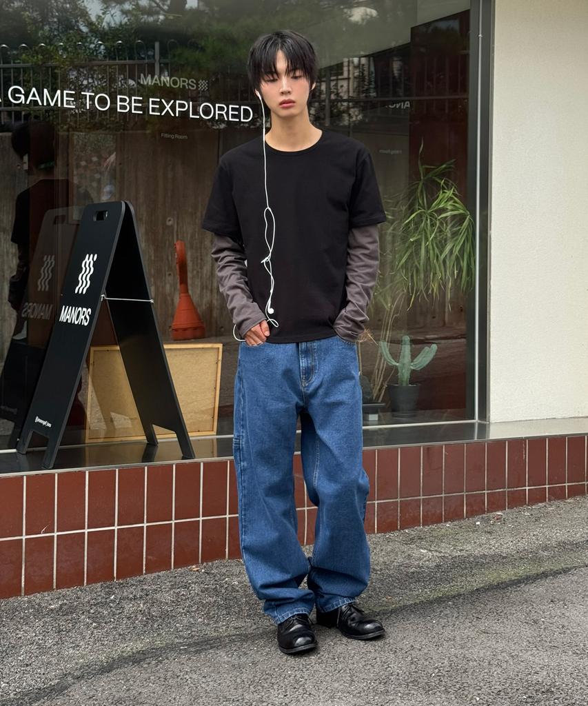 SIGNATURE Border Sleeve Layered Long Sleeve T-Shirt [Black]