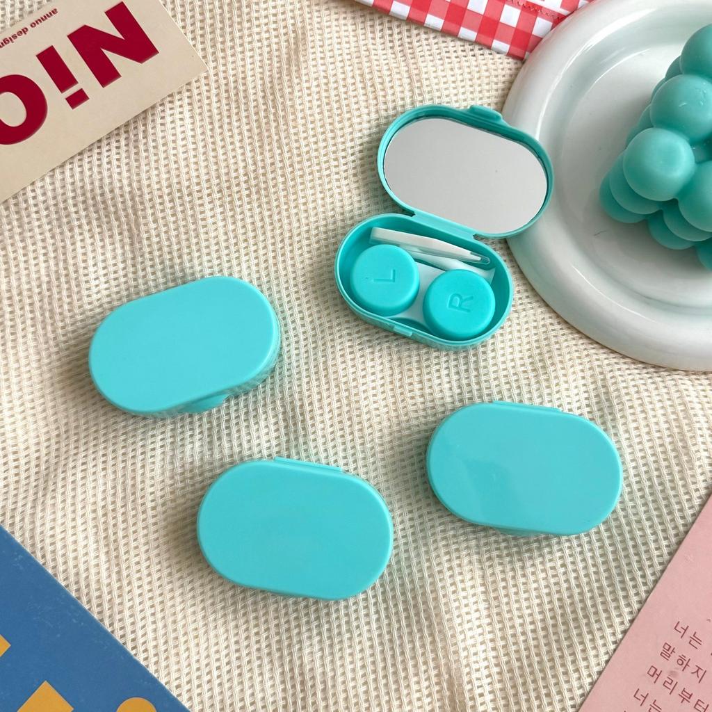 Cutie din plastic pentru lentile de contact pentru femei fată mini cutie pentru lentile de contact cu oglindă cutie pentru lentile stil retro cutie de îngrijire călătorie exterior cadou