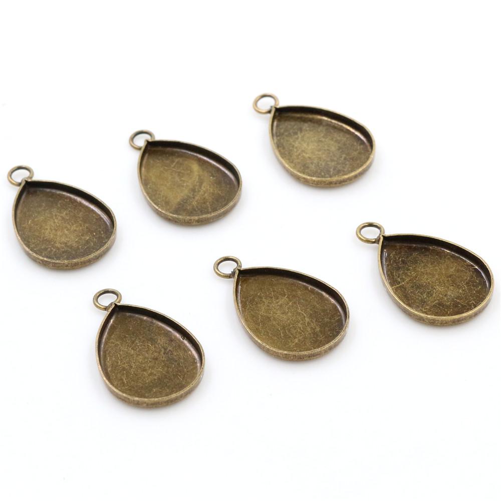 

20pcs 13x18mm Inner Size 4 Colors Plated Drop Style Brass Cameo Cabochon Base Setting Charms Pendant necklace findings 13x18mm Drop бронзовый