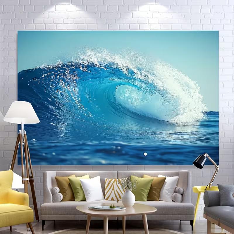 2D Surfwellen-Wandteppich, Blauer Ozean-Fasswellen-Hintergrundtuch