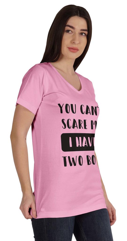 Inkmeso You Can't Scare Me I Have Two Boys Funny Graphic Mom Tshirt Cotton Top
