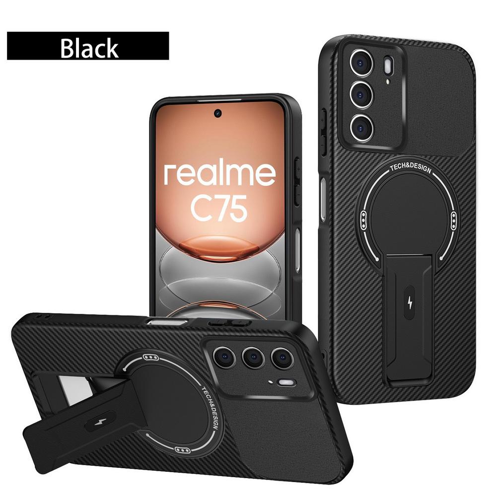 Carbon Fiber Invisible Stand Holder Built-in Magnetic Ring Case for Realme C75 Realme 14 5G Camera Protection Cover
