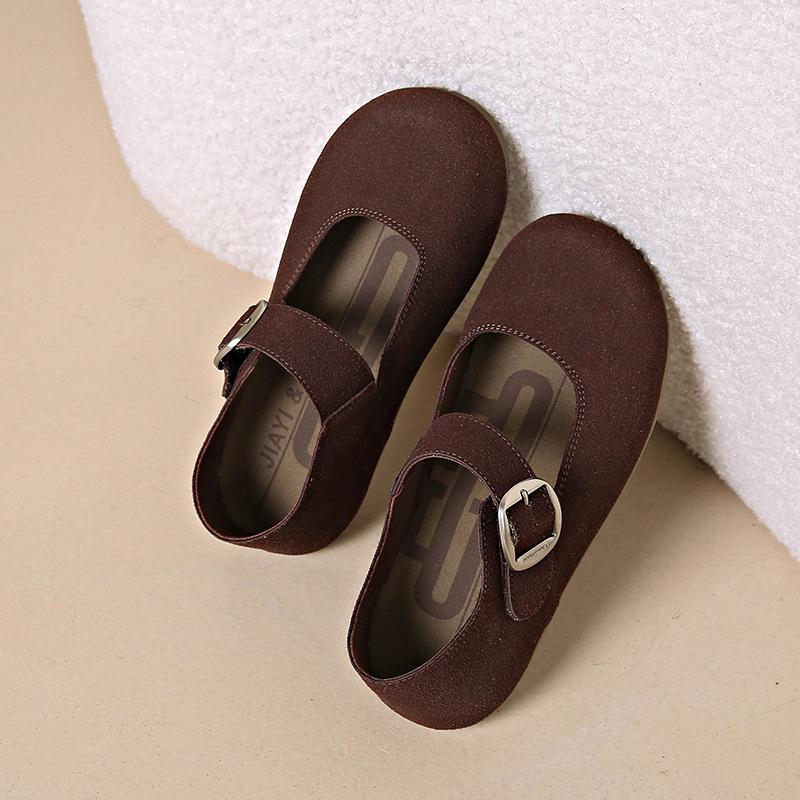 Leather Mary Jane women's shoes autumn new retro shoes flat two wear maternity shoes bag head single shoes soft